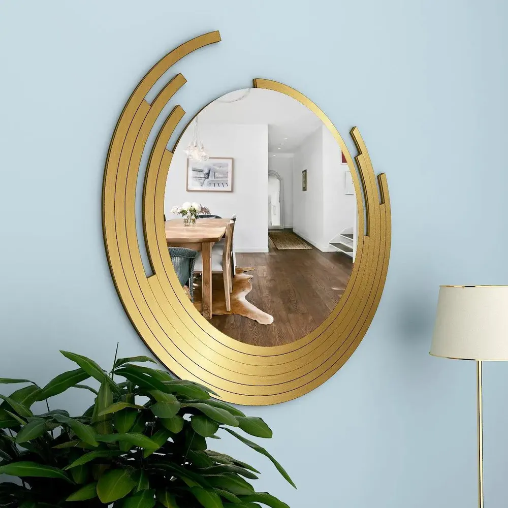 Asymmetric Golden Finish Wall Mirror Small ( 46CM X 46CM )