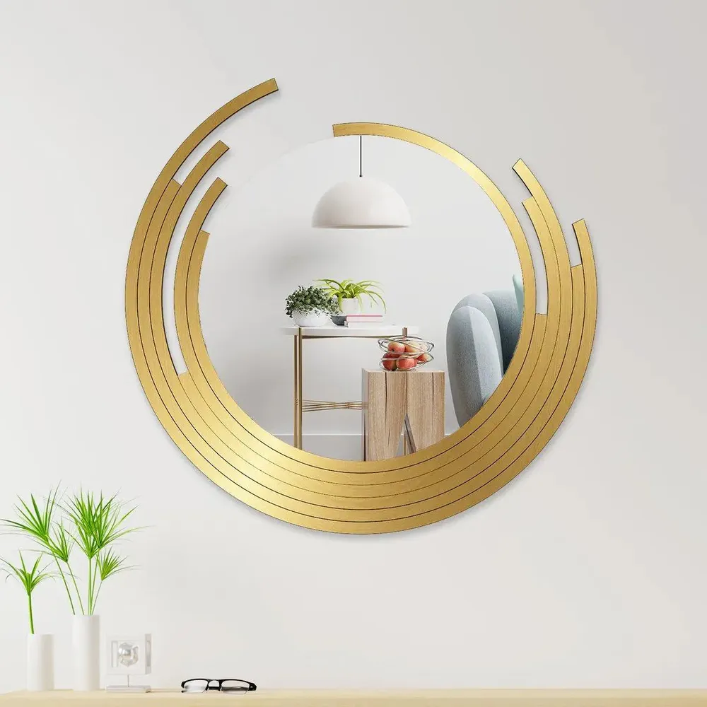 Asymmetric Golden Finish Wall Mirror Small ( 46CM X 46CM )