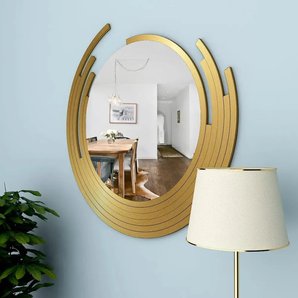 Asymmetric Golden Finish Wall Mirror Small ( 46CM X 46CM )