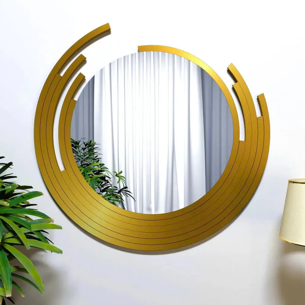 Asymmetric Golden Finish Wall Mirror Small ( 46CM X 46CM )