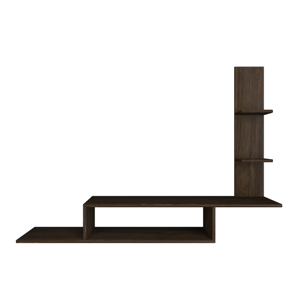 Asymmetrical Designer African Oak Walnut Tv Unit
