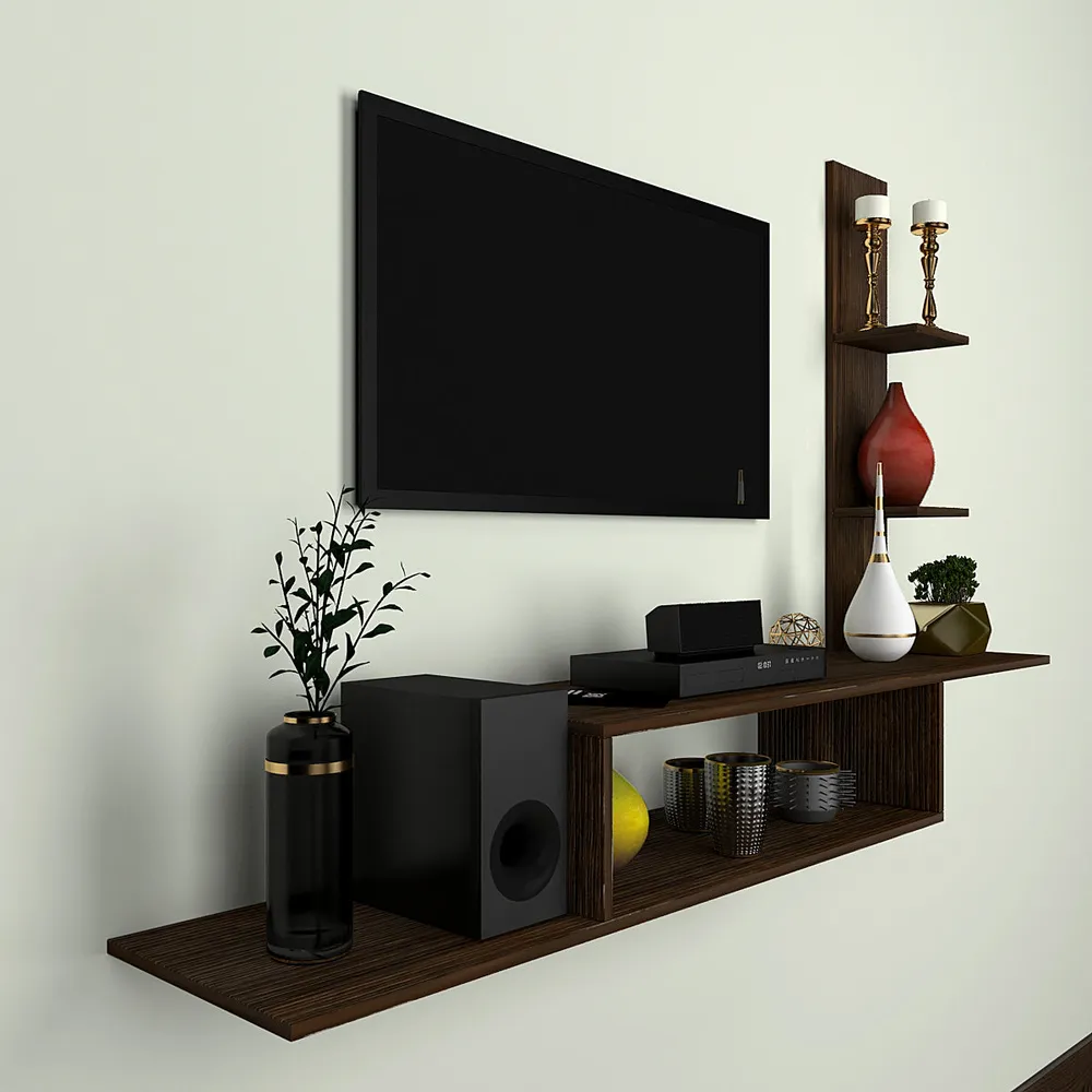 Asymmetrical Designer African Oak Walnut Tv Unit