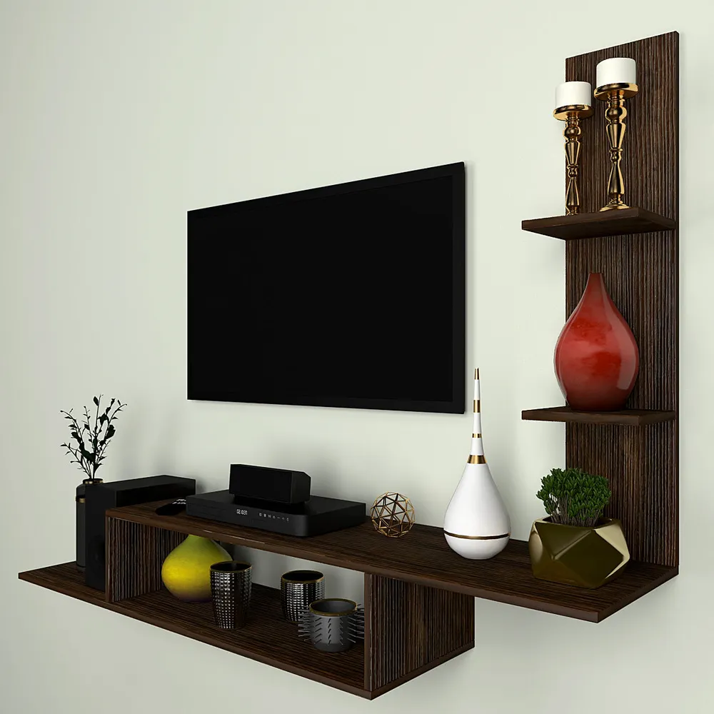 Asymmetrical Designer African Oak Walnut Tv Unit