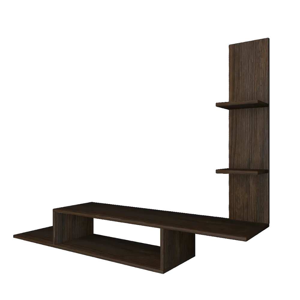 Asymmetrical Designer African Oak Walnut Tv Unit