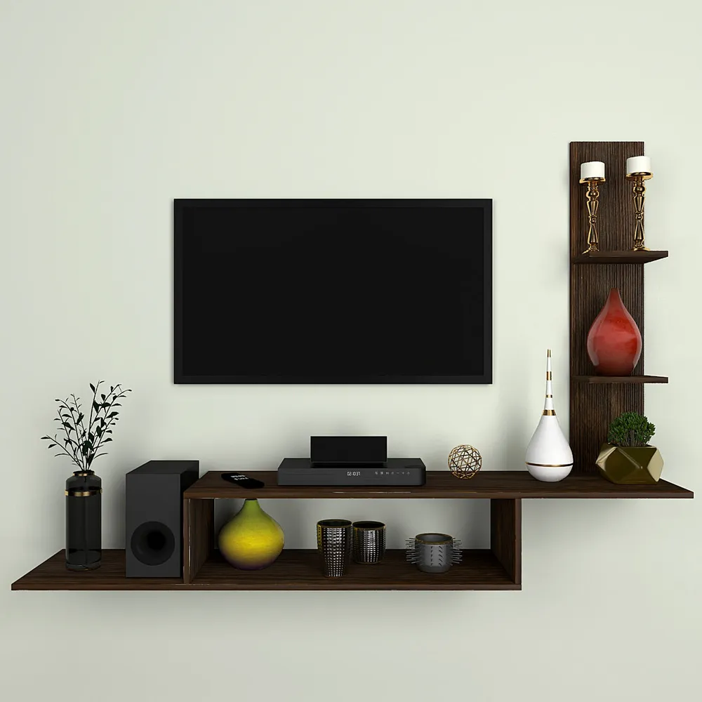Asymmetrical Designer African Oak Walnut Tv Unit