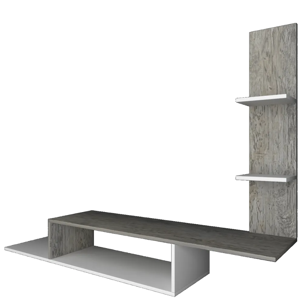 Asymmetrical Designer Grey Dyed Oak Wooden Tv Unit