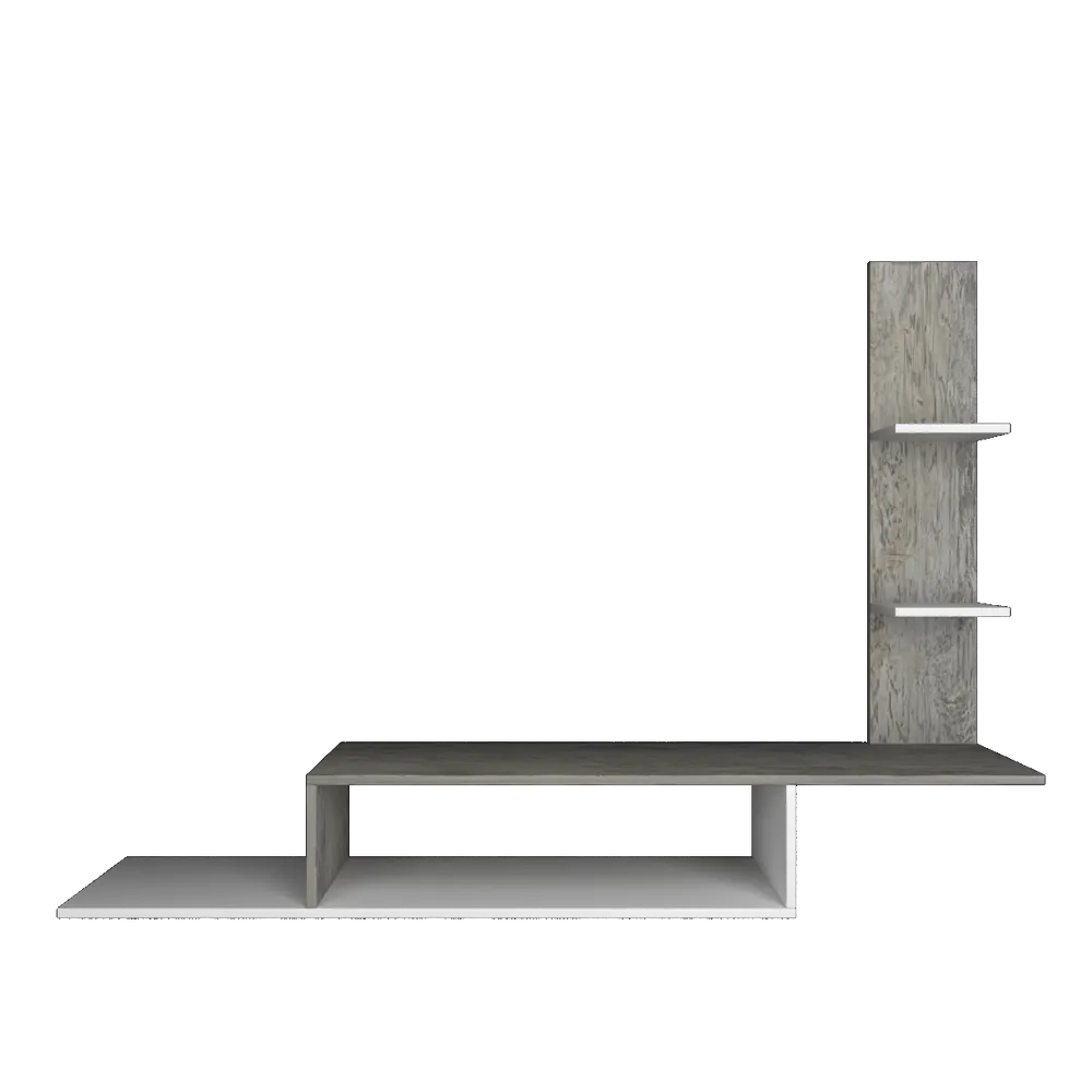 Asymmetrical Designer Grey Dyed Oak Wooden Tv Unit