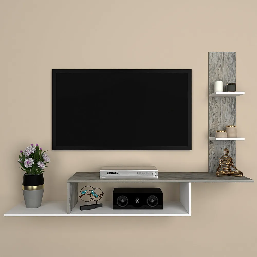 Asymmetrical Designer Grey Dyed Oak Wooden Tv Unit