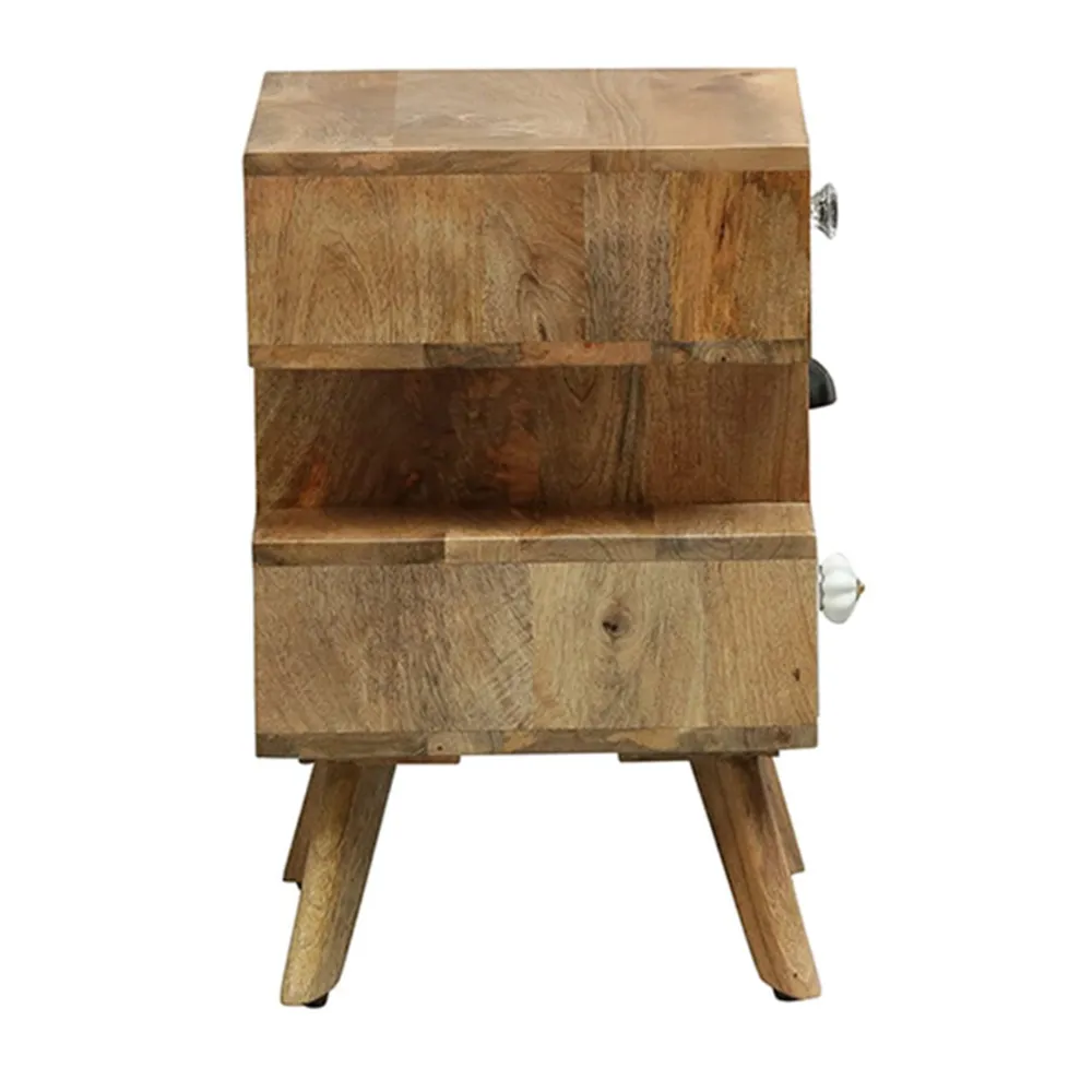 Asymmetrical Designer Tri Colour Mango Wood Bedside Chest Of Drawers
