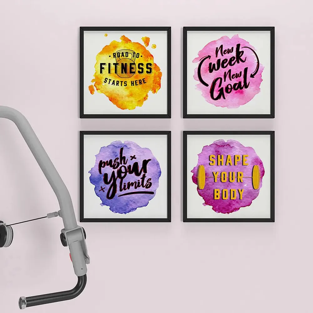 Attractive  Gym Quotes Set of 4 frames with Break Resistant Clear Acrylic Glass