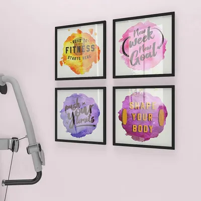 Attractive  Gym Quotes Set of 4 frames with Break Resistant Clear Acrylic Glass