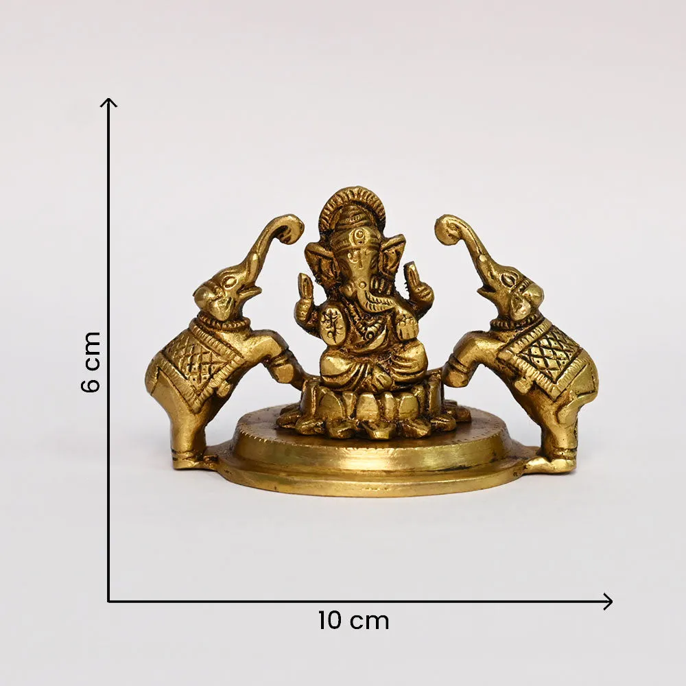 Attractive Handmade Ganesha With Elephants Brass Decorative Idol Showpiece