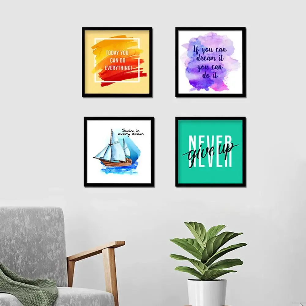 Attractive Motivational  Quotes  Set of 4 frames with Break Resistant Clear Acrylic Glass