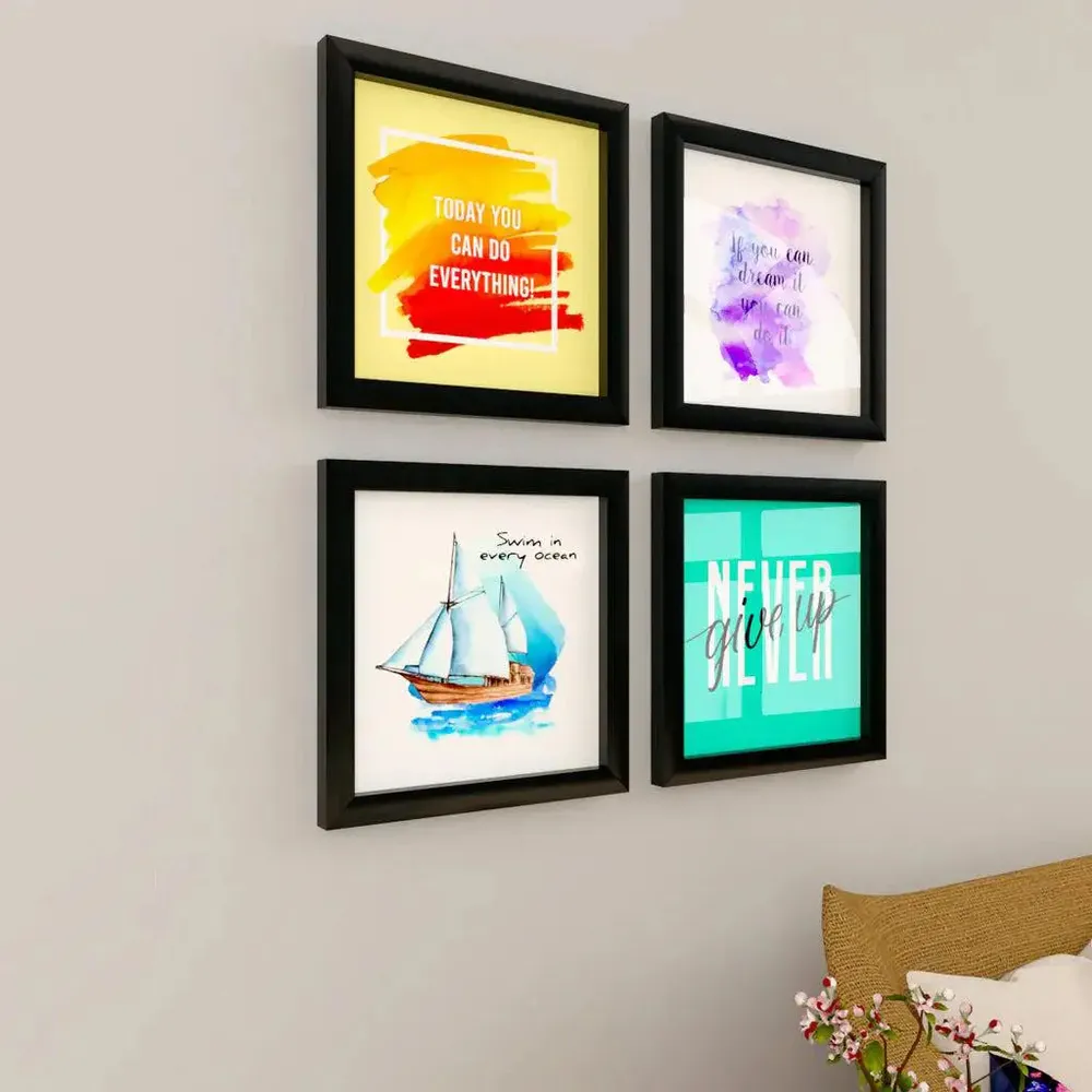 Attractive Motivational  Quotes  Set of 4 frames with Break Resistant Clear Acrylic Glass