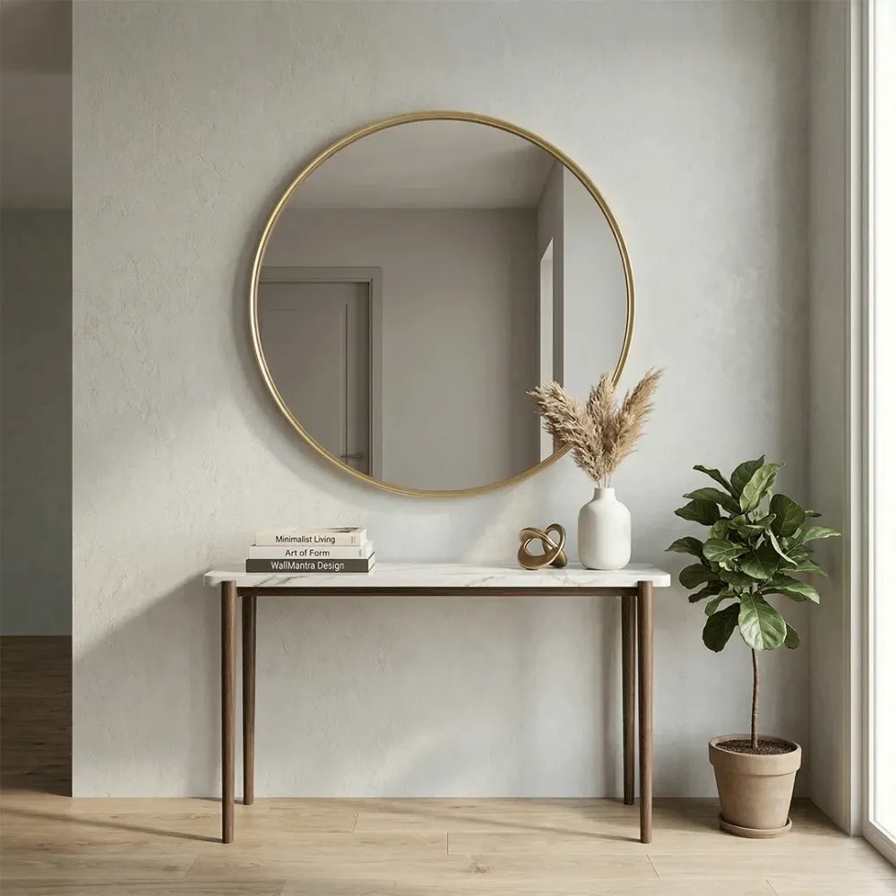 WallMantra Aurelio Round Wall Mirror – Premium Saint-Gobain Glass with Golden Aluminium Frame 