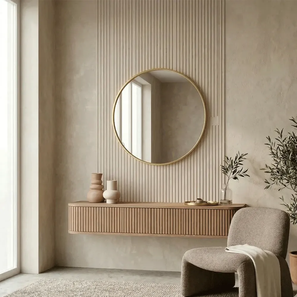 WallMantra Aurelio Round Wall Mirror – Premium Saint-Gobain Glass with Golden Aluminium Frame 