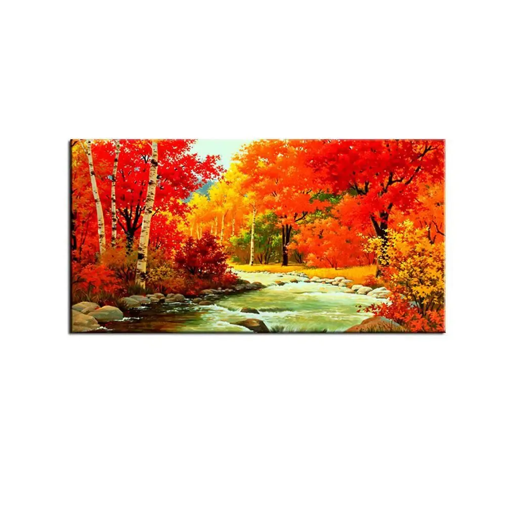 Autumn River Scenery Canvas Painting With Frame