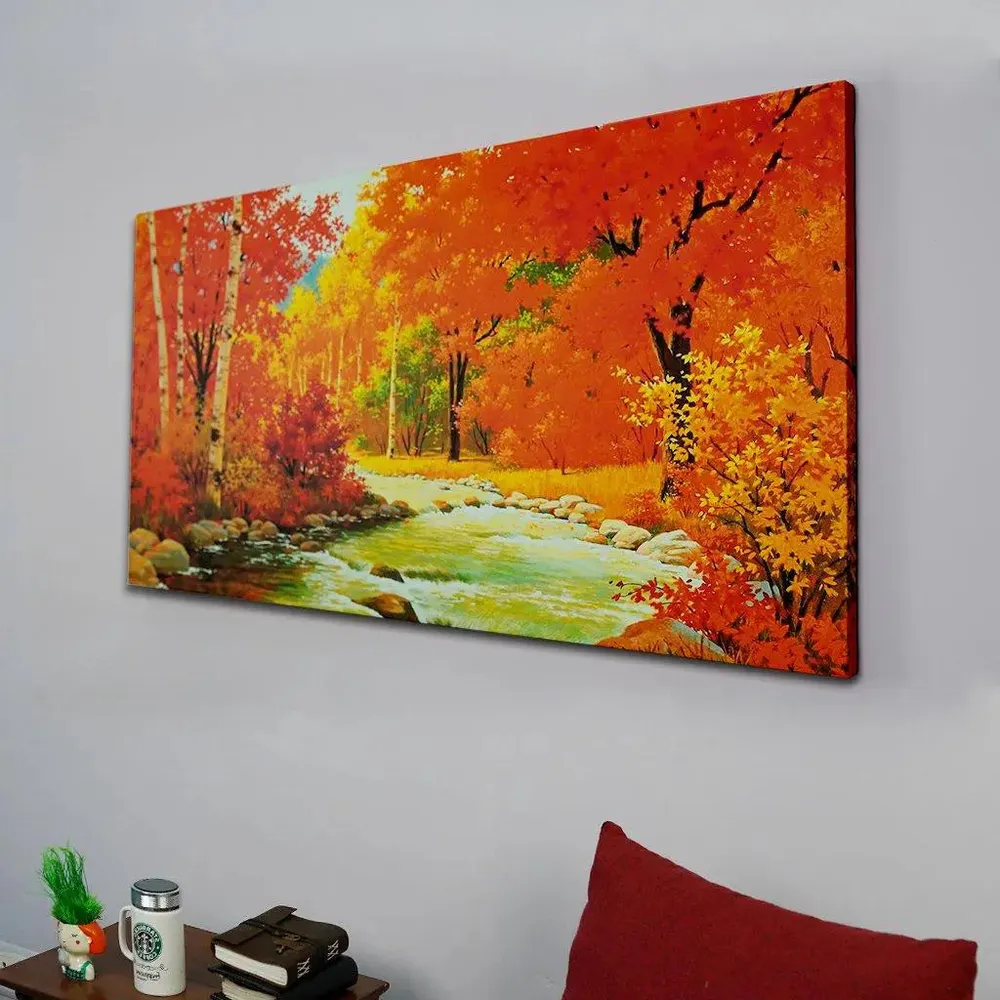 Autumn River Scenery Canvas Painting With Frame