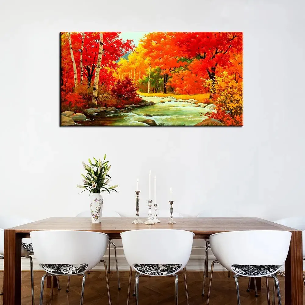 Autumn River Scenery Canvas Painting With Frame