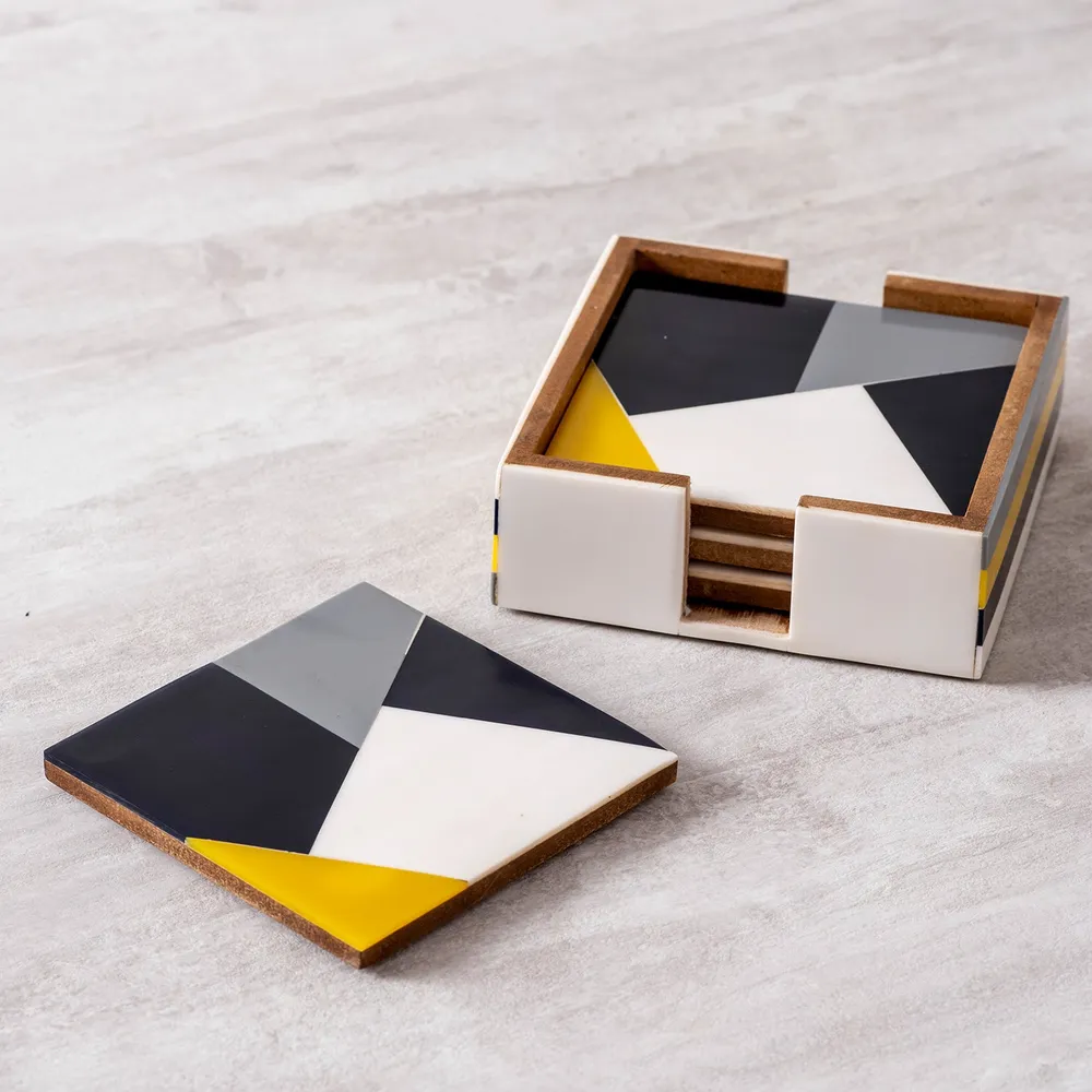 Aztec Inspired Multi-colored Resin Coasters Set Of 4