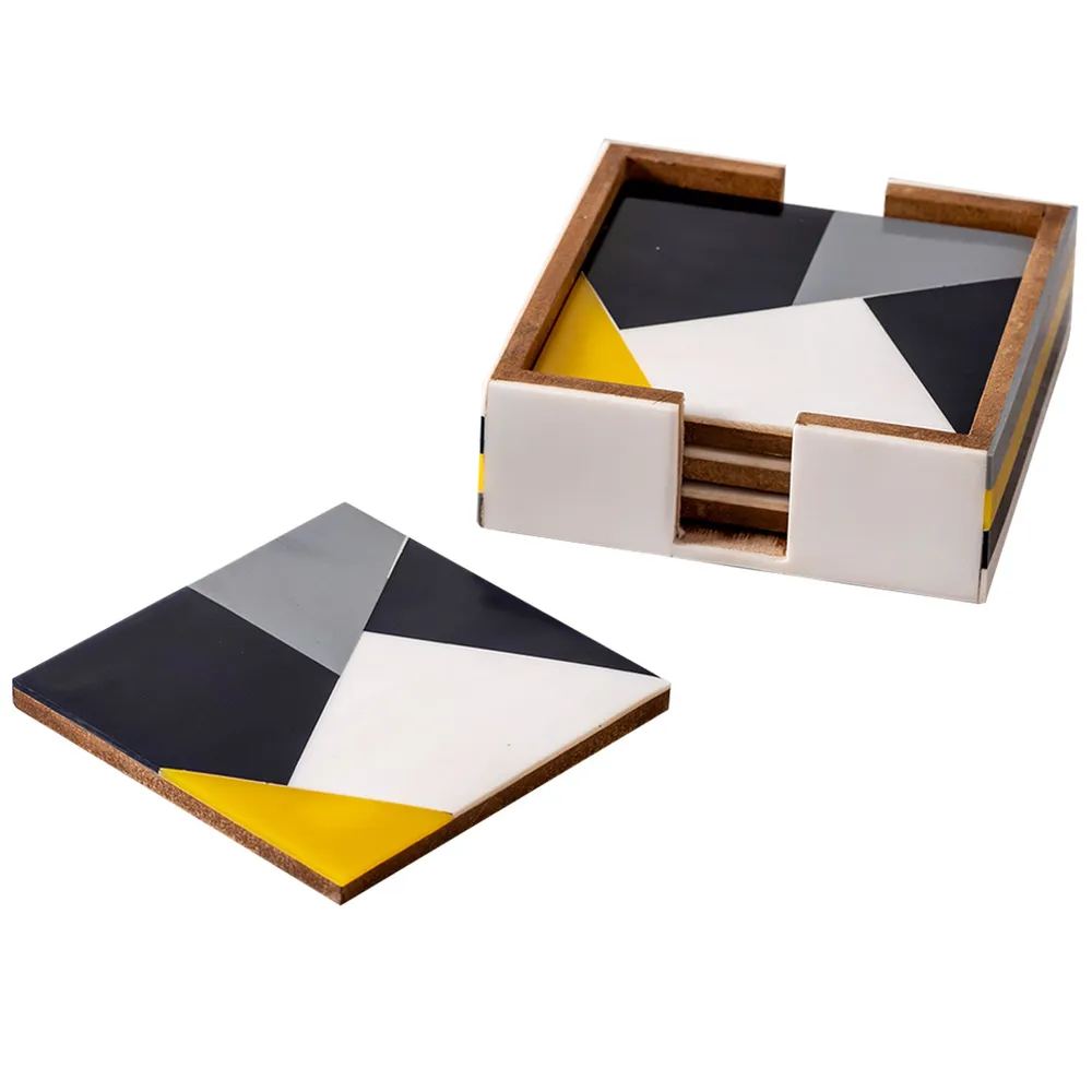 Aztec Inspired Multi-colored Resin Coasters Set Of 4