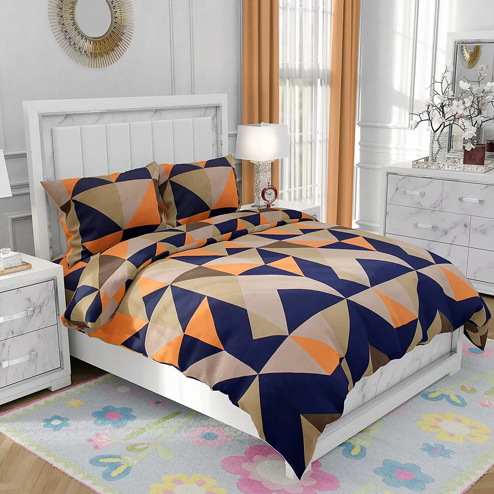Aztec Motif Geometric Print Double Bedsheet With 2 Pillow Covers (Multicolor)