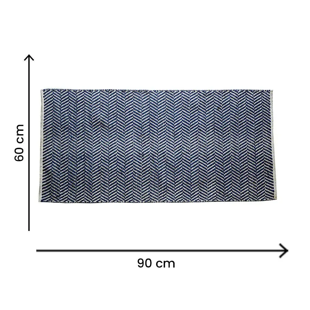 Aztec Pattern Blue Jute & Cotton Area Rug (60 X 90) cm