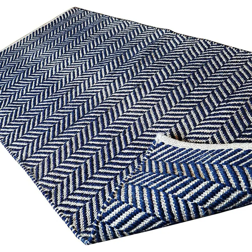 Aztec Pattern Blue Jute & Cotton Area Rug (60 X 90) cm