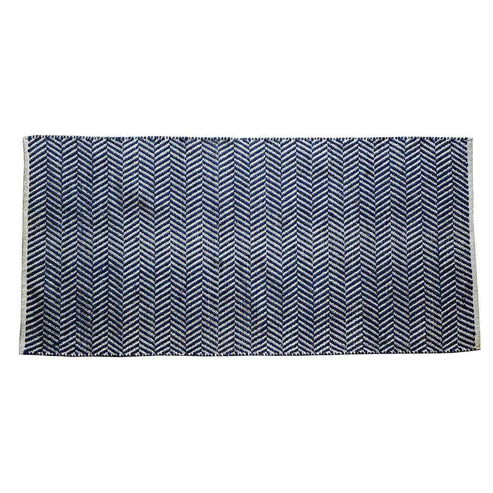 Aztec Pattern Blue Jute & Cotton Area Rug (70 X 140) cm