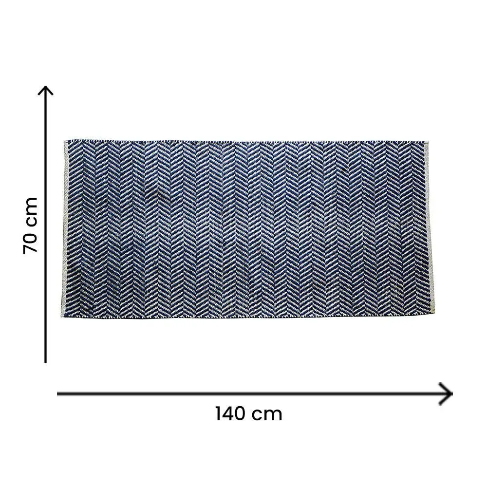 Aztec Pattern Blue Jute & Cotton Area Rug (70 X 140) cm