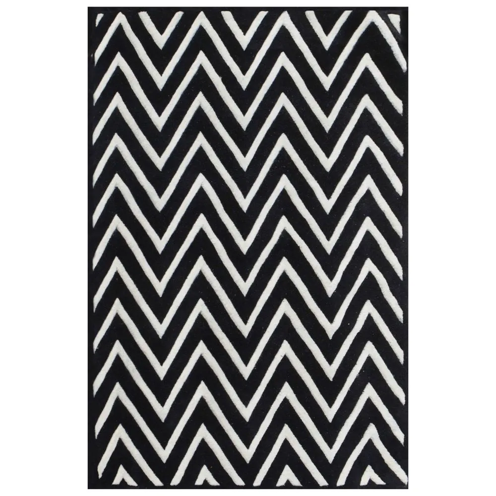 Aztec Patterned Black & White Tufted Area Carpet 2X4.5ft