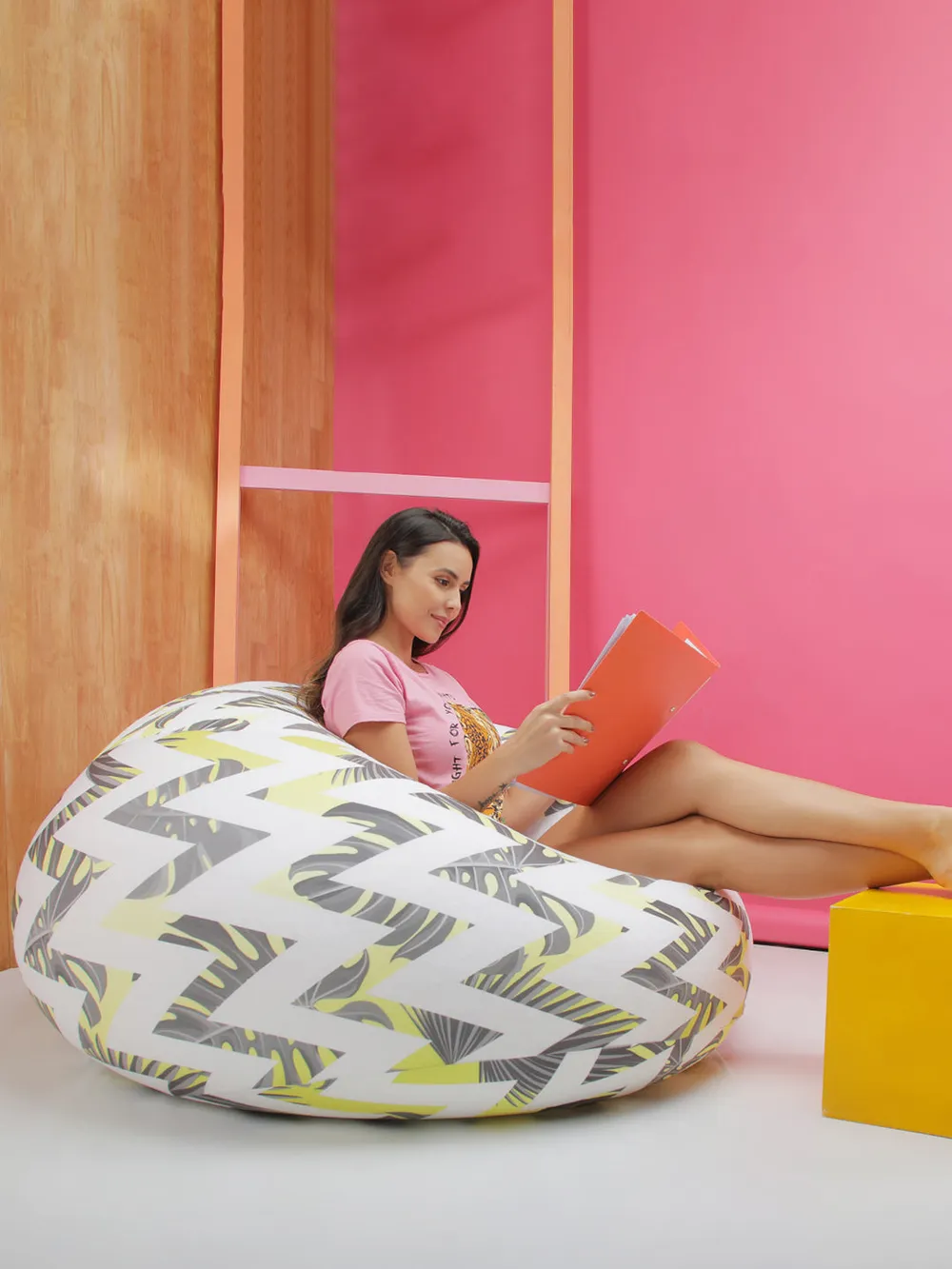 Aztec Patterned Yellow & White Bean Bag (Beans Not Included) XL