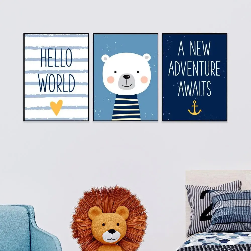 Baby Bear's Voyage Nursery Wall Art Set of 3