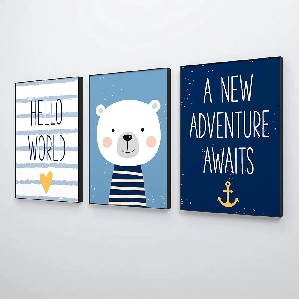 Baby Bear's Voyage Nursery Wall Art Set of 3