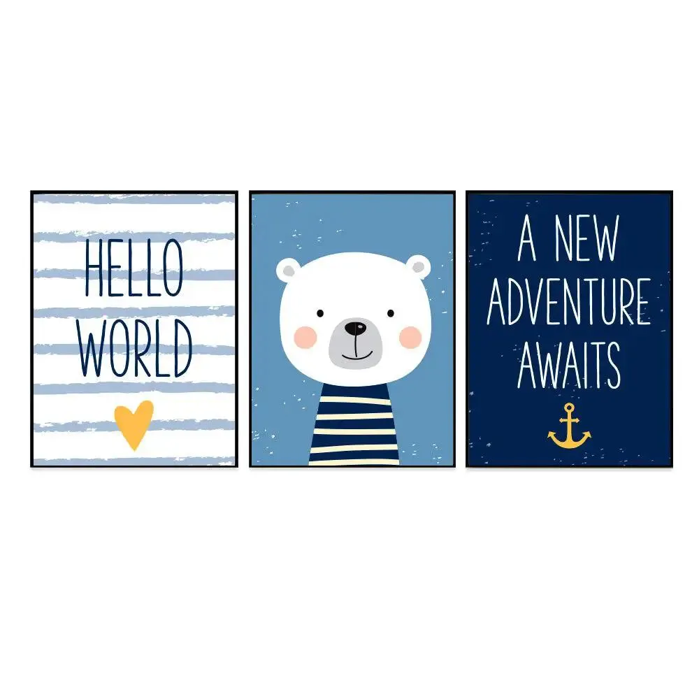 Baby Bear's Voyage Nursery Wall Art Set of 3
