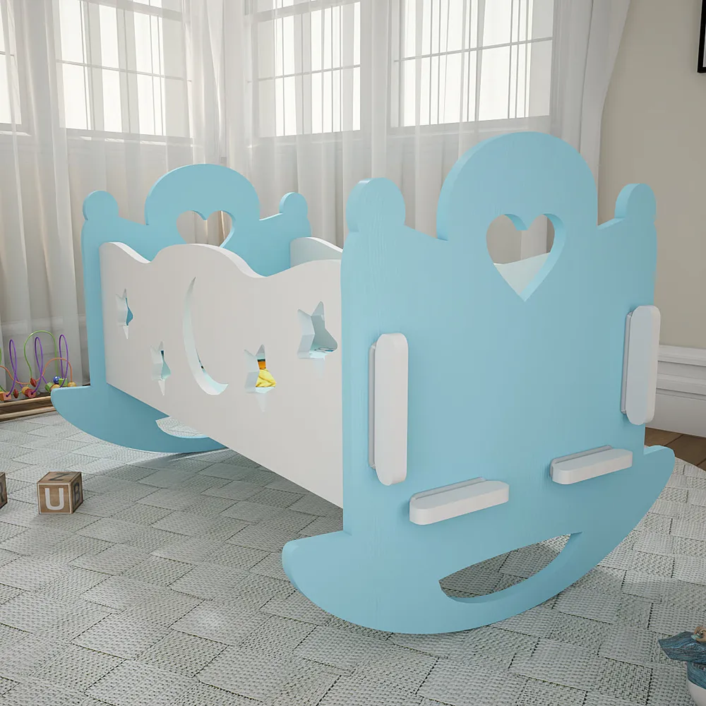 Baby Heart Blue Termite-Proof Wood Swing Cradle