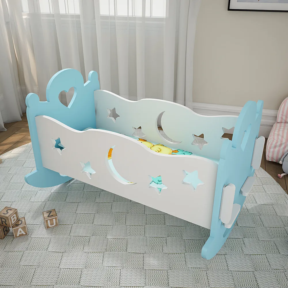Baby Heart Blue Termite-Proof Wood Swing Cradle