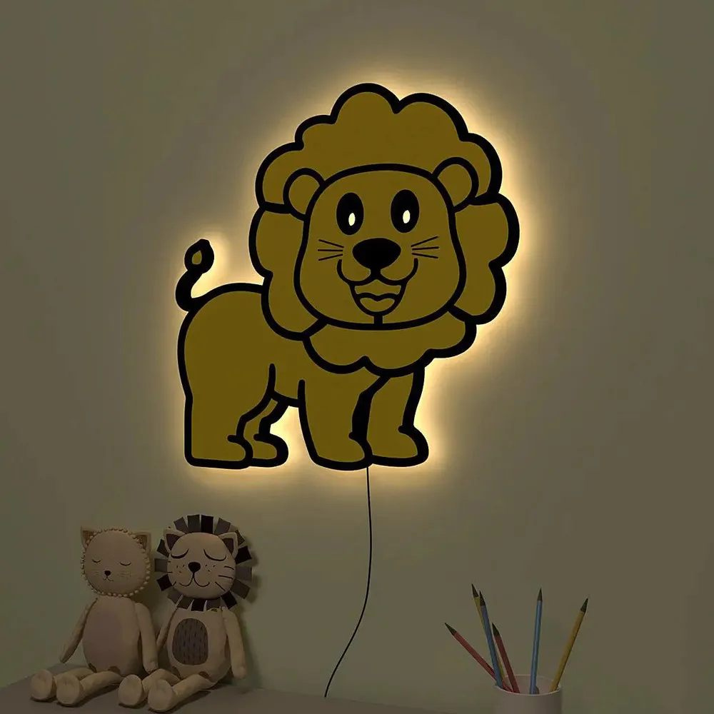Baby Lion Backlit Wooden Wall Décor