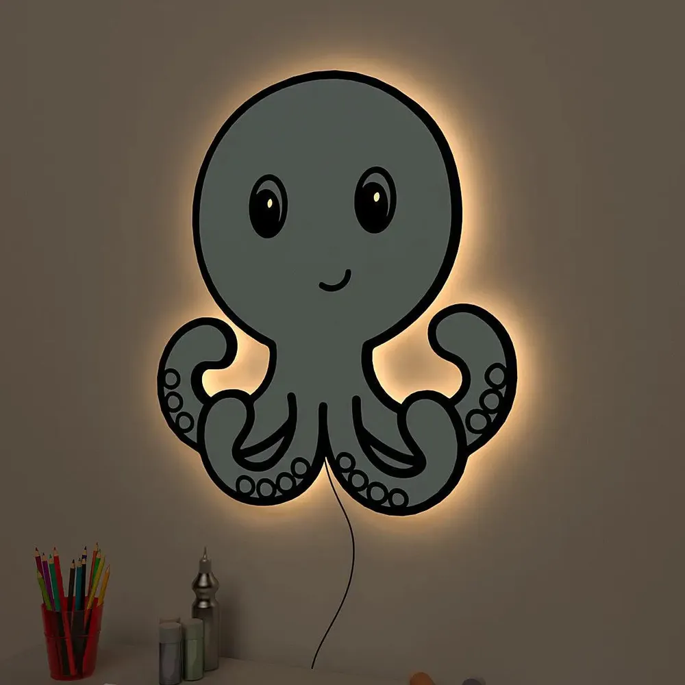 Baby Octopus Backlit Wooden Wall Décor