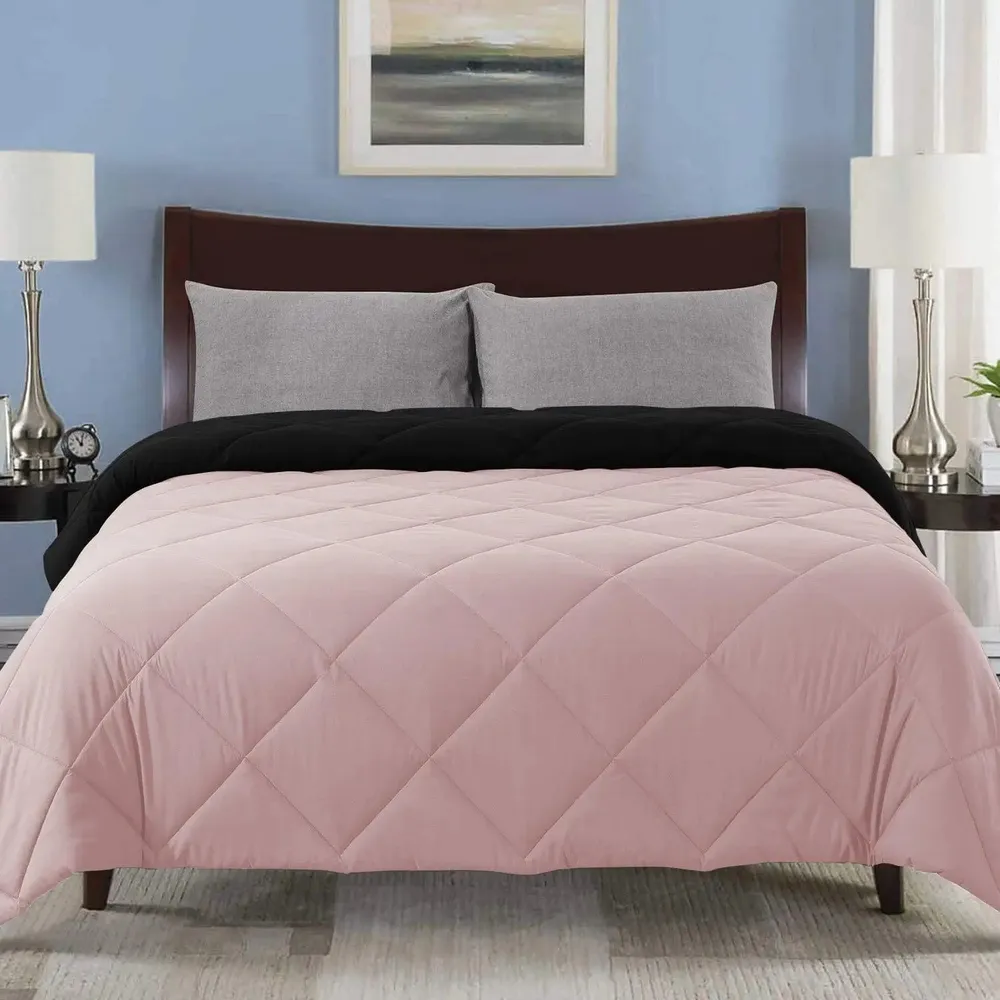 Baby Pink & Black Quilted Single Bed Comforter