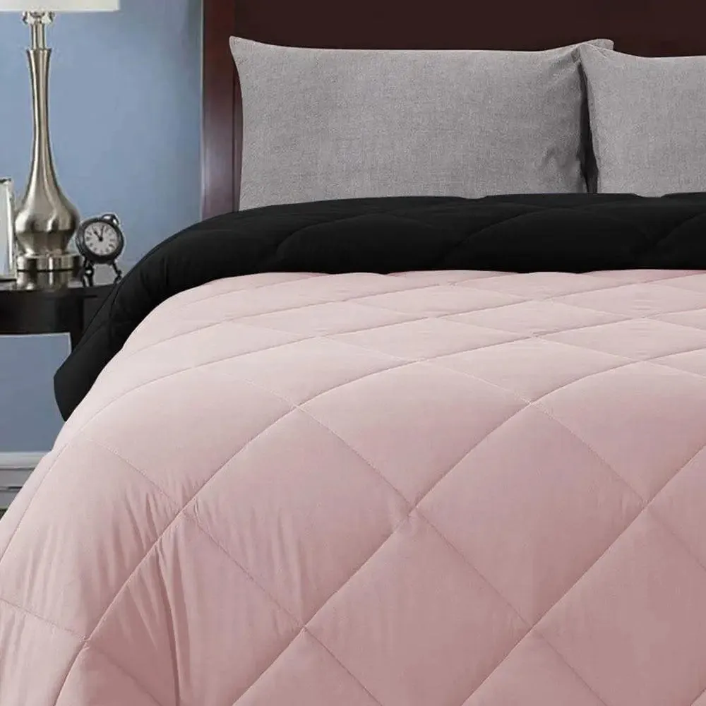 Baby Pink & Black Quilted Single Bed Comforter