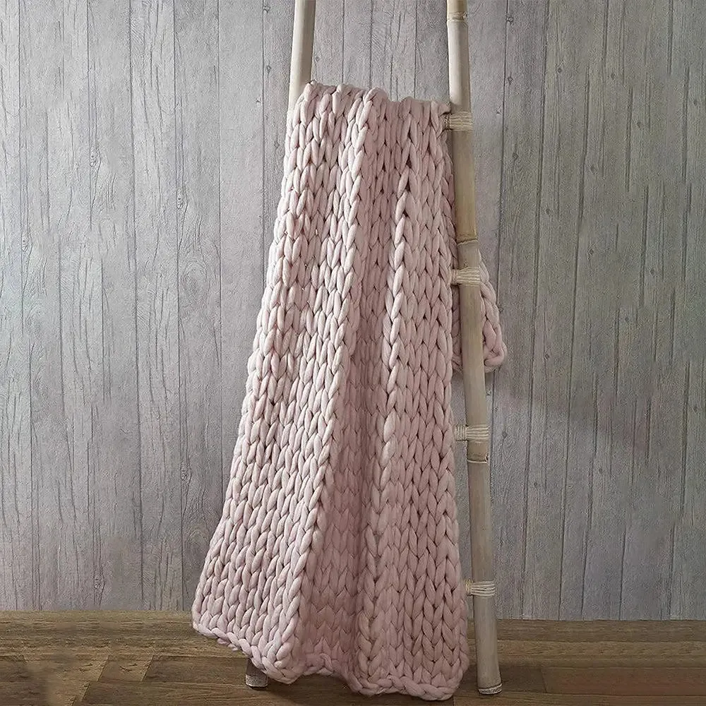 Baby Pink Chunky Knitted Acrylic & Woolen Throw