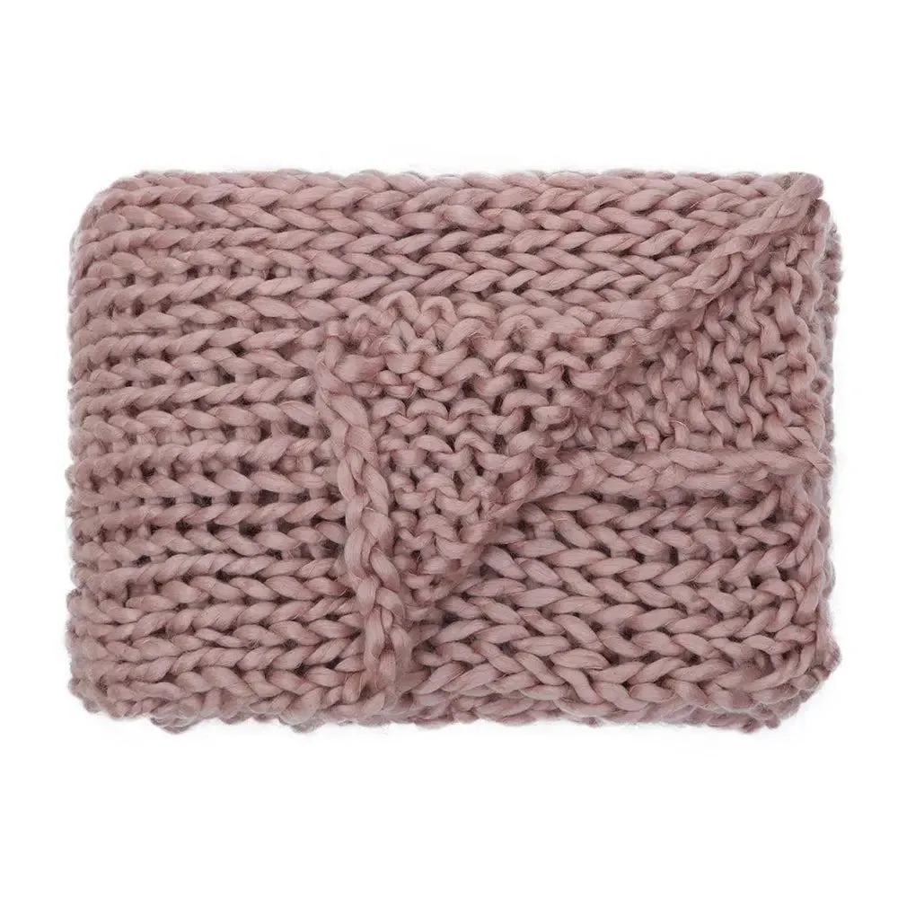 Baby Pink Chunky Knitted Acrylic & Woolen Throw