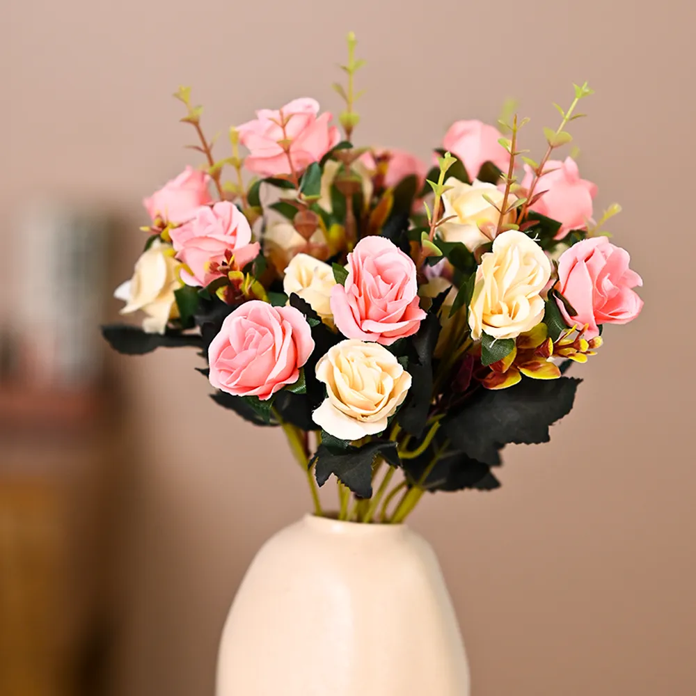 Baby Pink & Cream Dreamy Artificial Rose Bunch Set Of 2