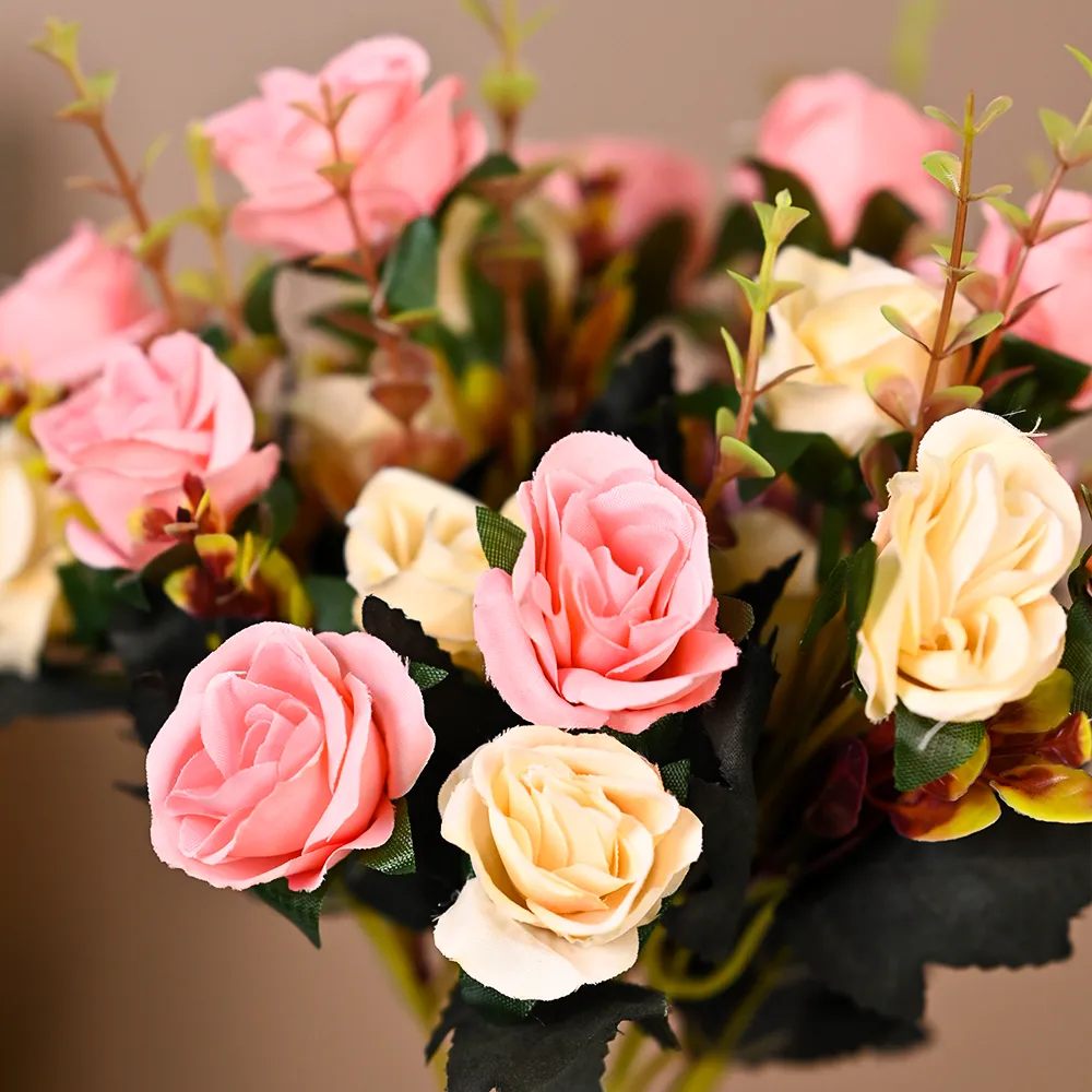 Baby Pink & Cream Dreamy Artificial Rose Bunch Set Of 2