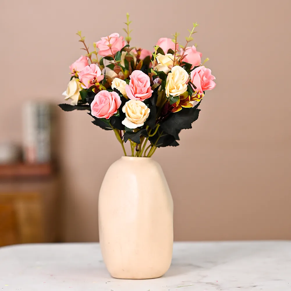 Baby Pink & Cream Dreamy Artificial Rose Bunch Set Of 2