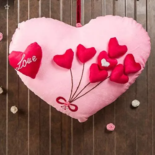 Baby Pink Plush Red Heart Shaped Pillow