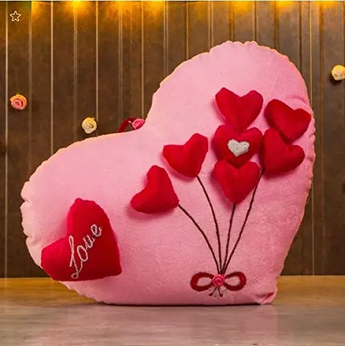 Baby Pink Plush Red Heart Shaped Pillow