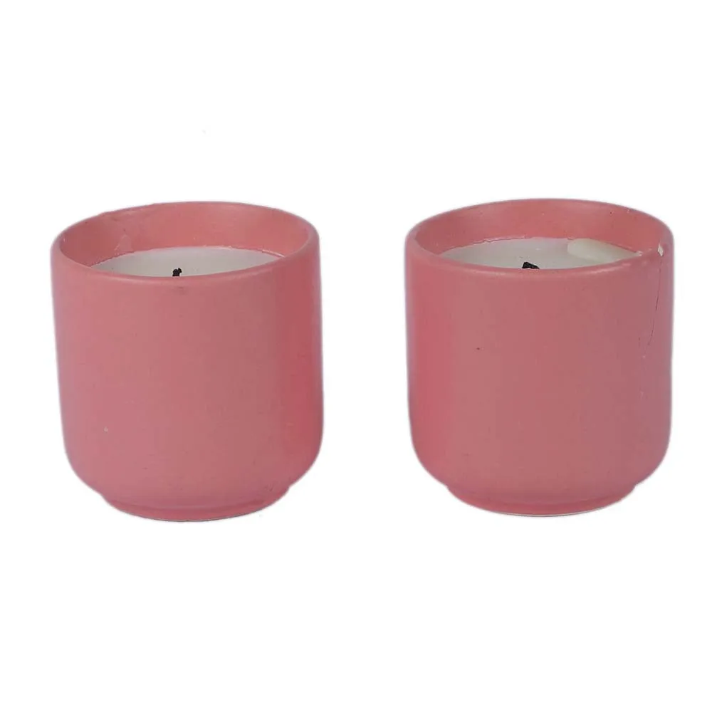 Baby Pink Pretty Ceramic Glass Wax Candles Set of 2
