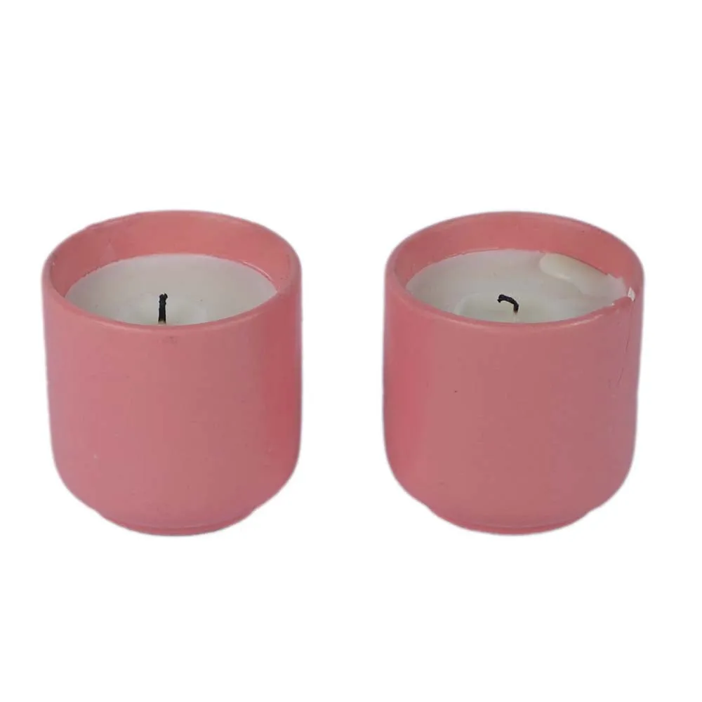 Baby Pink Pretty Ceramic Glass Wax Candles Set of 2